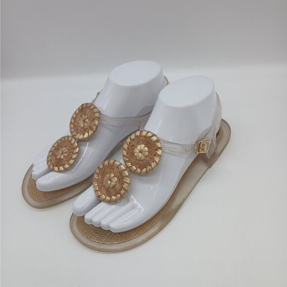 Jack Rogers Women's Slip on Jelly Clear Ankle Strap Sandals Brown & Gold Size 7 - Picture 1 of 12